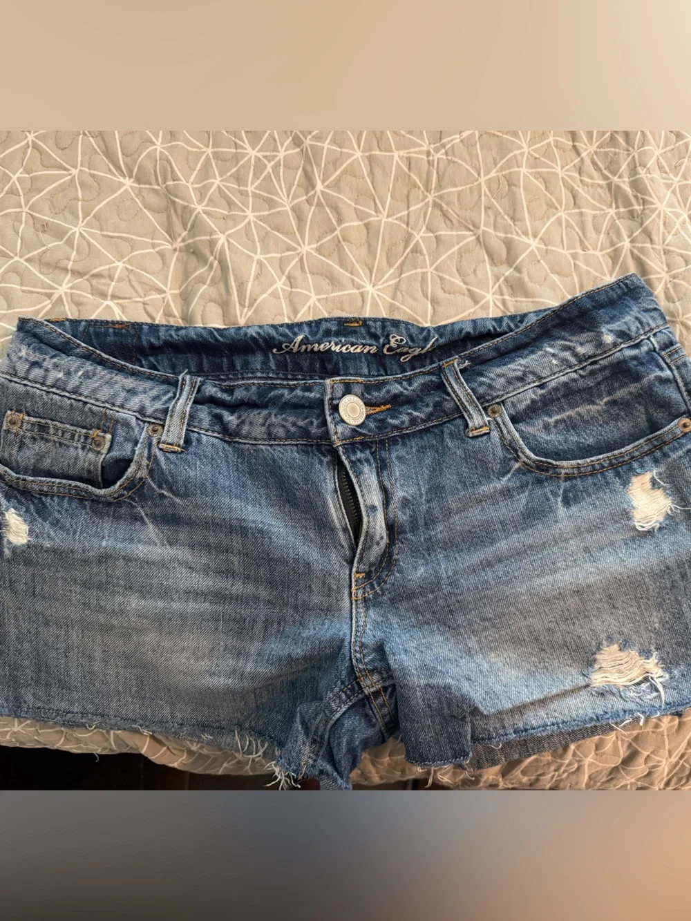 American Eagle Distressed Blue Denim Micro Shorts Size 10